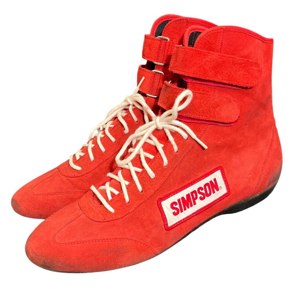 Simpson Racing Shoes Mens 11.5 Red Suede High Top Motorsport Driving Boots